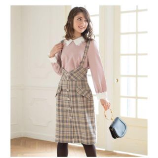 トッコ(tocco)のtocco closet★飾りフラワービジューボタンチェック柄ジャンスカ(その他)