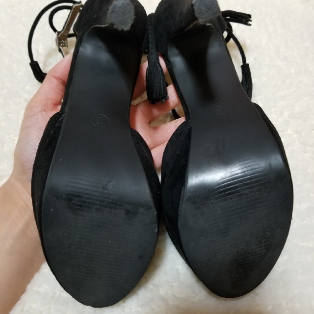ブラックスエード　リボンパンプス レディースの靴/シューズ(ハイヒール/パンプス)の商品写真
