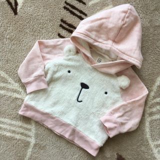 ベビーギャップ(babyGAP)の美品☆babyGAP もこもこクマさんフード付きトレーナー80㎝ピンク(トレーナー)