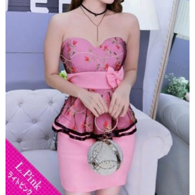 新品未開封☆ペプラム刺繍ドレスピンク レディースのフォーマル/ドレス(ナイトドレス)の商品写真