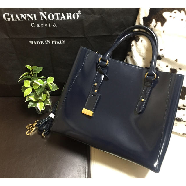 GIANNI NOTARO/ジャンニノターロ レザーパテントトートバッグ-