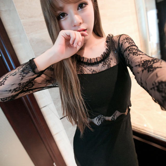 ZARA(ザラ)のレース　シースルー　タイト　ミニ　ドレス　キャバドレス　黒 レディースのフォーマル/ドレス(ナイトドレス)の商品写真