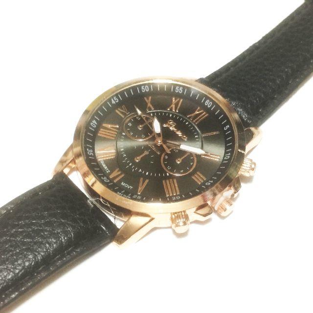 レディース レザーウオッチ クロノグラフ タイプ 腕時計 ブラック レディースのファッション小物(腕時計)の商品写真