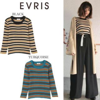 エヴリス(EVRIS)のEVRIS ボーダーTOPS グリーン 新品未使用(ニット/セーター)