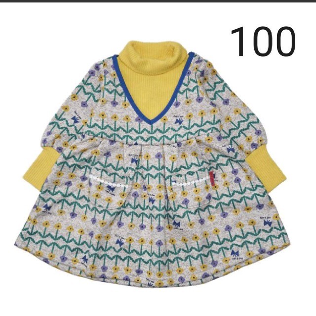 Petit jam(プチジャム)の新品 プチジャム デザインワンピース(グリーン)100 キッズ/ベビー/マタニティのキッズ服女の子用(90cm~)(ワンピース)の商品写真