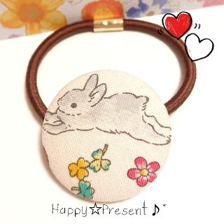 再販4動物達のカワイイ💓癒し系くるみボタンのヘアゴム❤️✨うさぎ②🐰送料無料(ヘアアクセサリー)