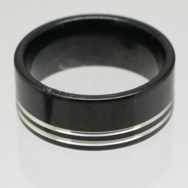 ﾀﾞﾌﾞﾙｼﾙﾊﾞｰﾗｲﾝﾌﾞﾗｯｸｽﾃﾝﾚｽﾘﾝｸﾞ 22号 新品 メンズのアクセサリー(リング(指輪))の商品写真