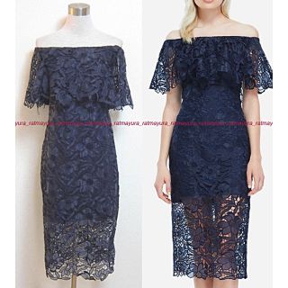 タダシショウジ(TADASHI SHOJI)のmeme様専用❤︎TADASHIカットワークレースオフショルダーワンピースNV6(ひざ丈ワンピース)