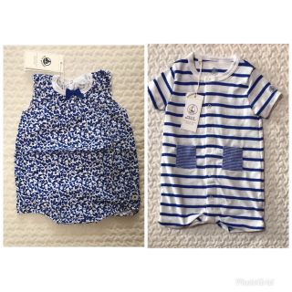 プチバトー(PETIT BATEAU)のなんち様専用9m 12m◎ ブループリントショートロンパース(ロンパース)