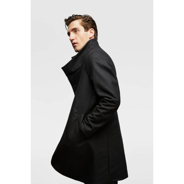 ブラック黒希少　激レア　ZARA MAN BLACK TAG変形　　アシンメトリー　コート