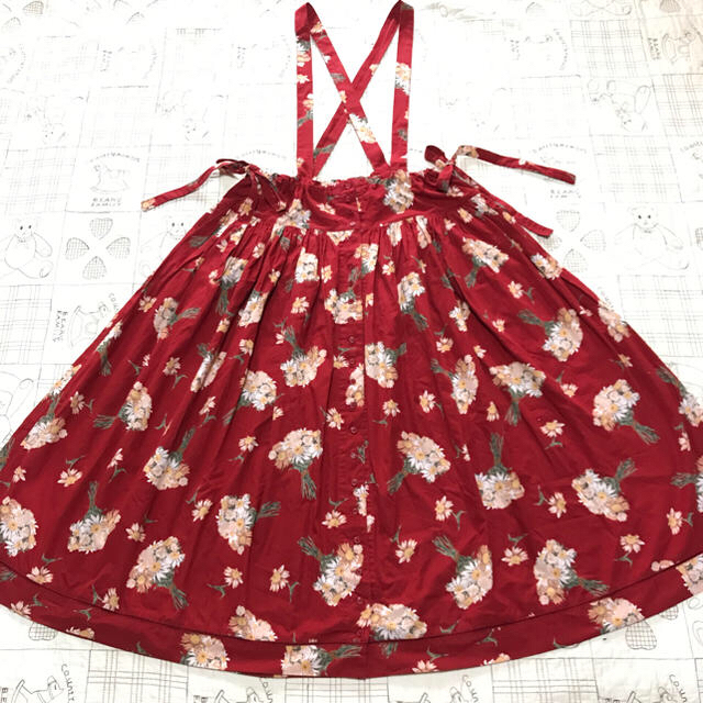 PINK HOUSE(ピンクハウス)のピンクハウス❣️真っ赤にお花模様💐が綺麗な吊りスカート❤️ レディースのスカート(ロングスカート)の商品写真