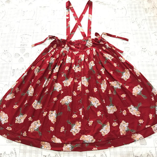 ピンクハウス(PINK HOUSE)のピンクハウス❣️真っ赤にお花模様💐が綺麗な吊りスカート❤️(ロングスカート)