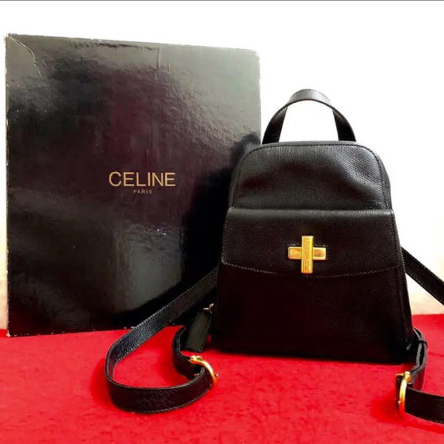 店 ほぼ未使用 CELINE セリーヌ ロゴ 金具 ターンロック レザー 本革