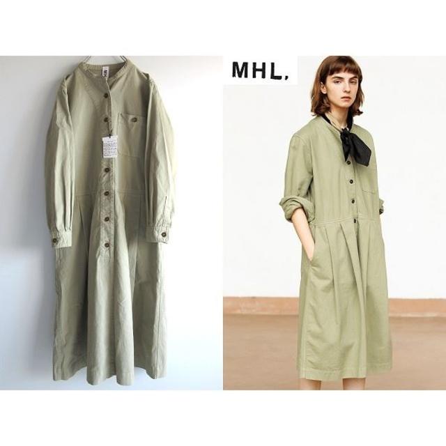 カラーカーキベージュ新品 LOOK使用 MHL. 18AW 染色チノ ノーカラーワンピース Ⅱ