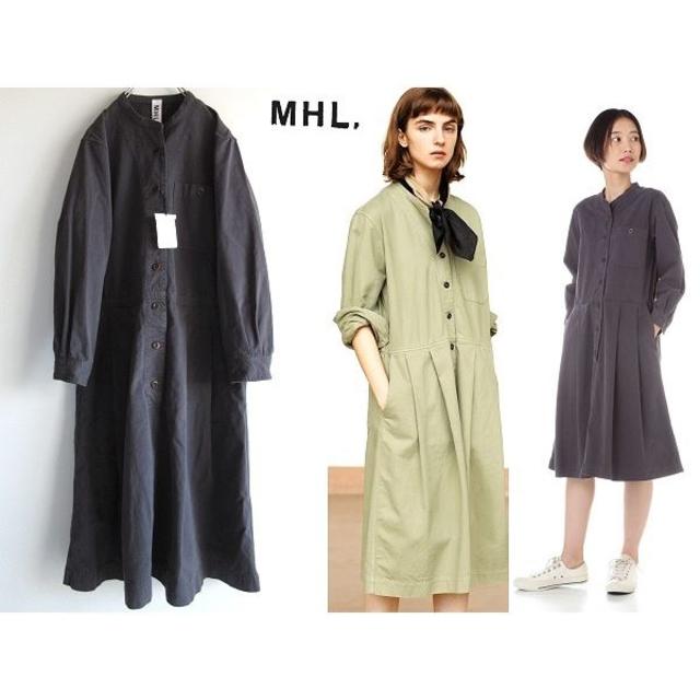 MARGARET HOWELL(マーガレットハウエル)の新品 MHL. 18AW 染色 ソフトチノ ノーカラーワンピース Ⅰ グレー レディースのワンピース(ひざ丈ワンピース)の商品写真