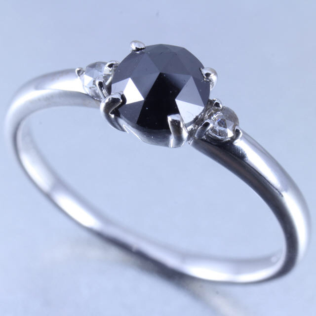 ☆K18WG☆ローズカット☆ブラックダイヤモンドリング☆0.41ct☆11号☆