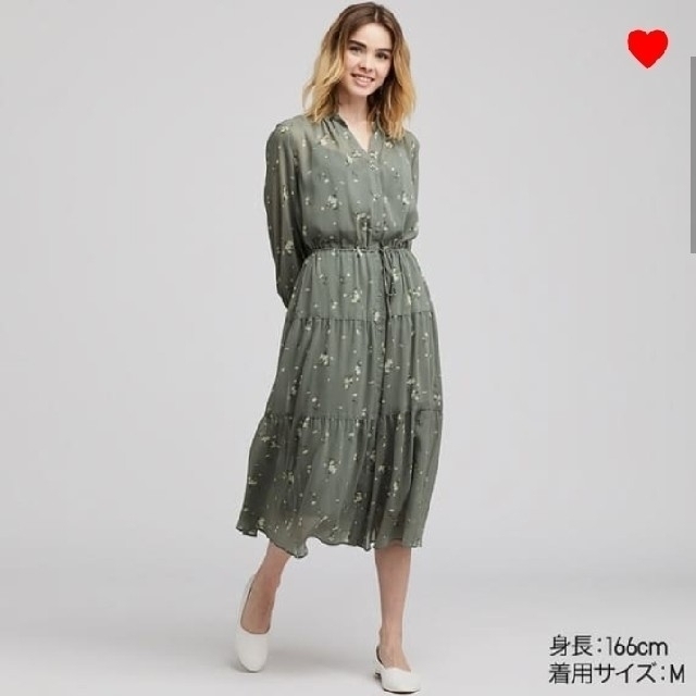 UNIQLO(ユニクロ)のプチプラのトレンチさん絶賛‼シフォンギャザーワンピース　M レディースのワンピース(ひざ丈ワンピース)の商品写真