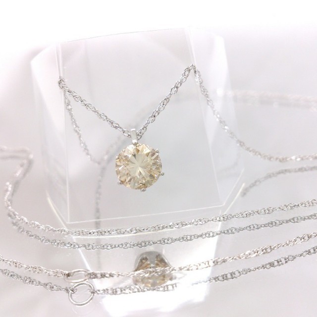 Pt850 Pt1000 一粒ダイヤ 0.755ct ネックレス 約42cm