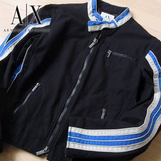 アルマーニエクスチェンジ(ARMANI EXCHANGE)の美品 大きめS アルマーニエクスチェンジ メンズ ジャケット ブラック(ライダースジャケット)