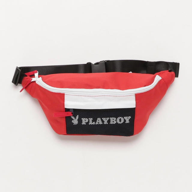 PLAYBOY(プレイボーイ)の新品 大人気 PLAYBOY プレイボーイ ボディーバッグ ポシェット 赤黒白 レディースのバッグ(ボディバッグ/ウエストポーチ)の商品写真