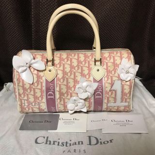 クリスチャンディオール(Christian Dior)の【Christian Dior】ディオール トロッター柄ミニボストンバックお花付(ボストンバッグ)