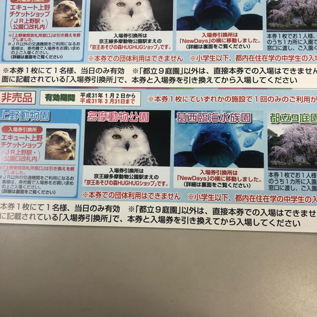 上野動物園2枚 チケットの施設利用券(動物園)の商品写真