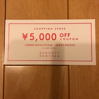 バーニーズニューヨーク(BARNEYS NEW YORK)のバーニーズニューヨーク 優待 クーポン 5000円(ショッピング)