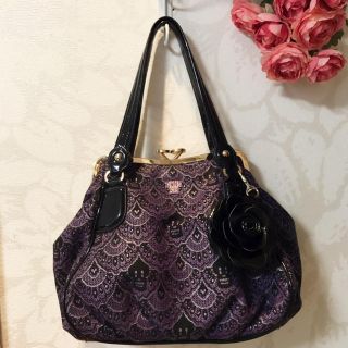 アナスイ(ANNA SUI)のANNA SUI がま口 ハンドバッグ パープル アナスイ 美品(ハンドバッグ)