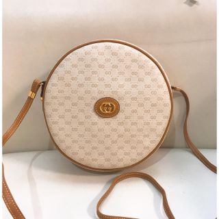 グッチ(Gucci)の美品 グッチ ショルダーバッグ ヴィンテージ 白 丸 可愛い 茶色 GG(ショルダーバッグ)