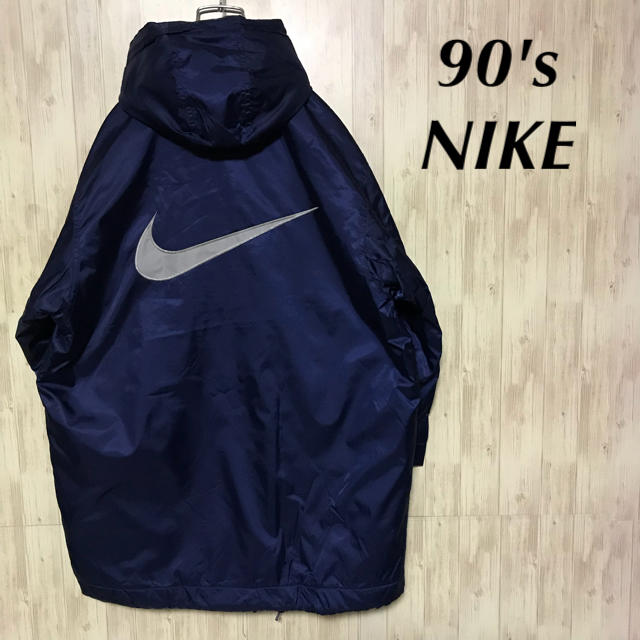 NIKE(ナイキ)の美品 90's NIKE デカロゴ  コーチジャケット フード付き  レディースのジャケット/アウター(ナイロンジャケット)の商品写真