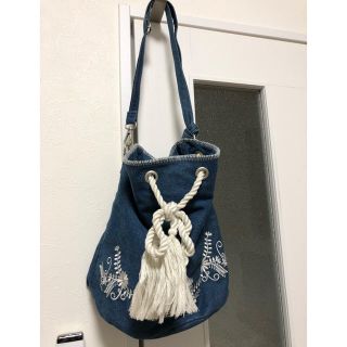 アナップ(ANAP)の値下げ！anap アナップ 巾着 バッグ デニム 刺繍 ショルダー(ショルダーバッグ)