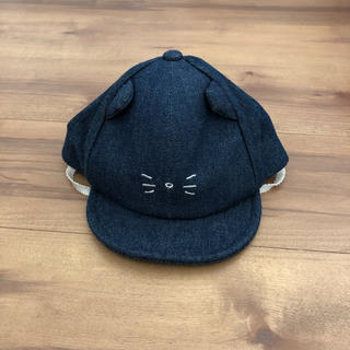 プティマイン(petit main)のネコ デニム キャップ GRIN BUDDY(帽子)