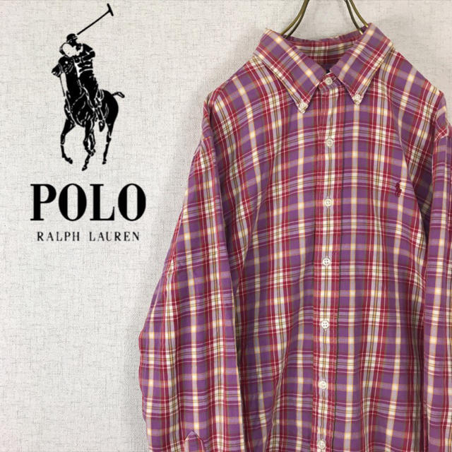 POLO RALPH LAUREN(ポロラルフローレン)の古着 90s ラルフローレン チェックシャツ 刺繍ロゴ ビッグシャツ メンズのトップス(シャツ)の商品写真