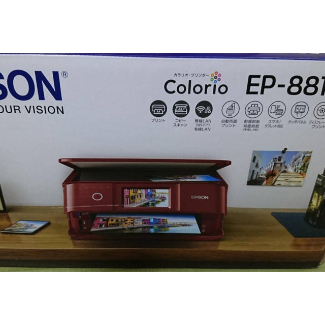 EPSON(エプソン)の新品♡EPSON カラリオ EP-881AR レッド 最新 プリンター エプソン スマホ/家電/カメラのPC/タブレット(PC周辺機器)の商品写真