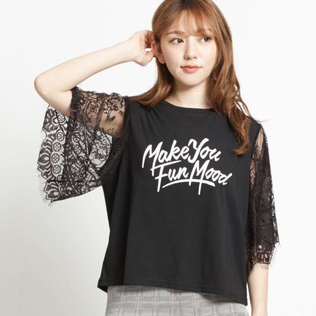 WEGO(ウィゴー)のWEGO レーススリーブプリントTシャツ レディースのトップス(Tシャツ(半袖/袖なし))の商品写真