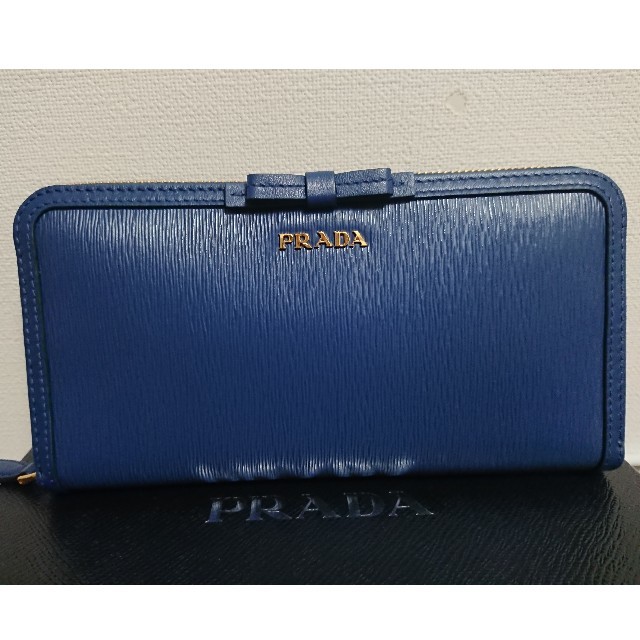 【新品】PRADA 長財布 ネイビー リボン付き