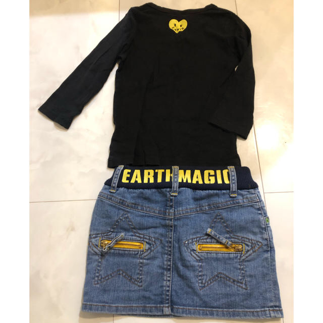 EARTHMAGIC(アースマジック)のchicchihiyoko様専用^_^7分袖Tシャツ&デニムスカート キッズ/ベビー/マタニティのキッズ服女の子用(90cm~)(Tシャツ/カットソー)の商品写真