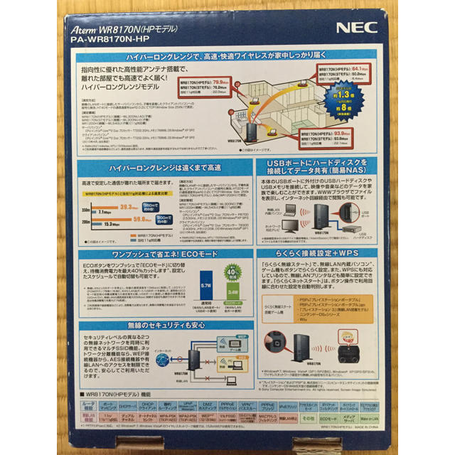 NEC(エヌイーシー)のWifiルーター 無線LAN  NEC WR8170N（HPモデル) ブラック スマホ/家電/カメラのPC/タブレット(PC周辺機器)の商品写真