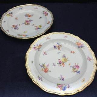 マイセン(MEISSEN)の★ル・スリジエ様【古マイセン】金葉のブーケ散らしと昆虫／G-カンテ サラダ皿２枚(食器)