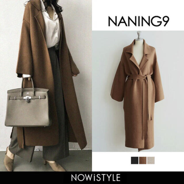 NANING9】2wayロングニットコート ブラウン