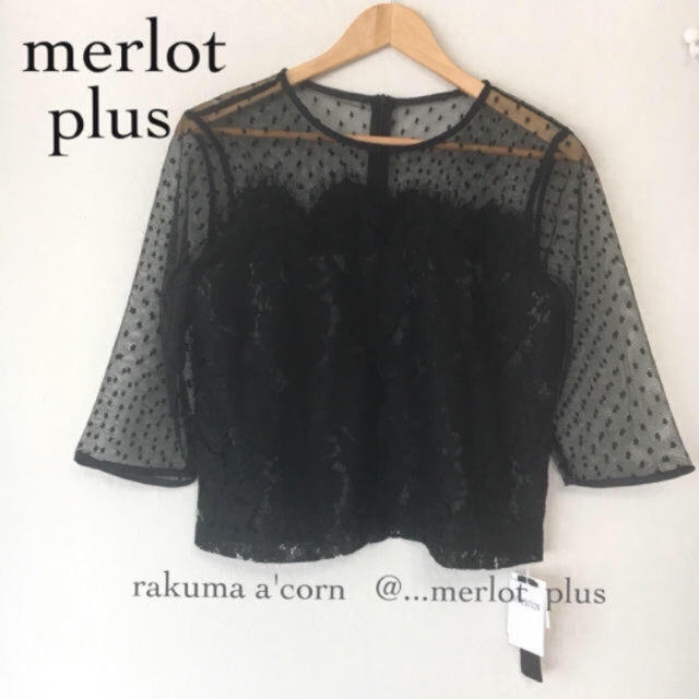 merlot plus ドットチュールレーストップス セットアップ＊ブラック