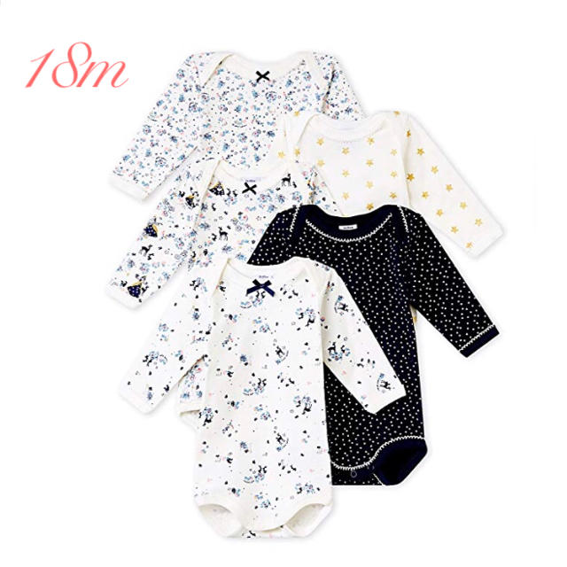 PETIT BATEAU(プチバトー)の☆SALE☆ 新品 プチバトー♡ Noel長袖ボディ 5枚組 18m 81cm キッズ/ベビー/マタニティのベビー服(~85cm)(肌着/下着)の商品写真