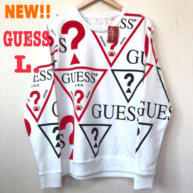 GUESS(ゲス)の一枚のみ 日本未発 L相当 ♪ GUESS 総柄 スウェット 白 M メンズのトップス(スウェット)の商品写真