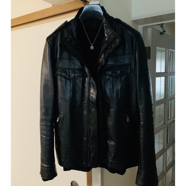 定価7万5351春物レザージャケット!人気色ブラック細身シルエット