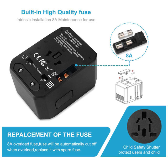 旅行用電源アダプタプラグ - ユニバーサルウォールUSB充電器 インテリア/住まい/日用品の日用品/生活雑貨/旅行(旅行用品)の商品写真