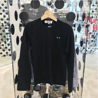 コムデギャルソン(COMME des GARCONS)の【直営店購入】レディースＭ 黒地/黒ハート プレイコムデギャルソン 長袖Tシャツ(Tシャツ(長袖/七分))