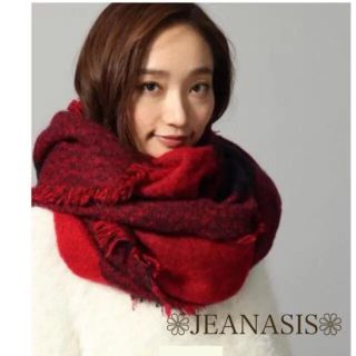 ジーナシス(JEANASIS)のジーナシス美品！大判ストール赤✖️黒優しく肌触り(マフラー/ショール)