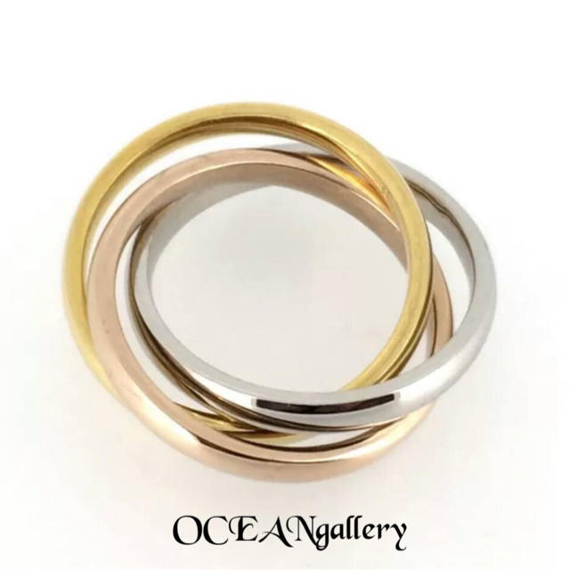 送料無料 20号 サージカルステンレス 三色三連リング 指輪 トリニティリング メンズのアクセサリー(リング(指輪))の商品写真
