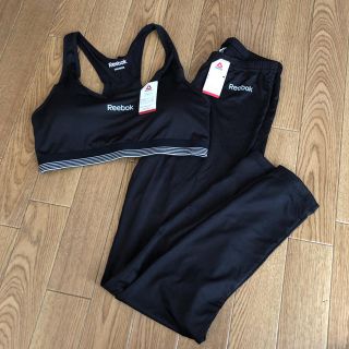 リーボック(Reebok)の新品 リーボック L 黒 セットアップ 人気 タイツ レギンス ランニング (ブラ&ショーツセット)