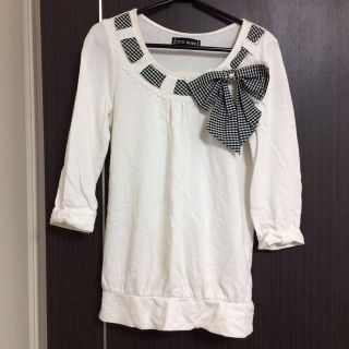 セシルマクビー(CECIL McBEE)のギンガムチェックリボントップス(Tシャツ(長袖/七分))